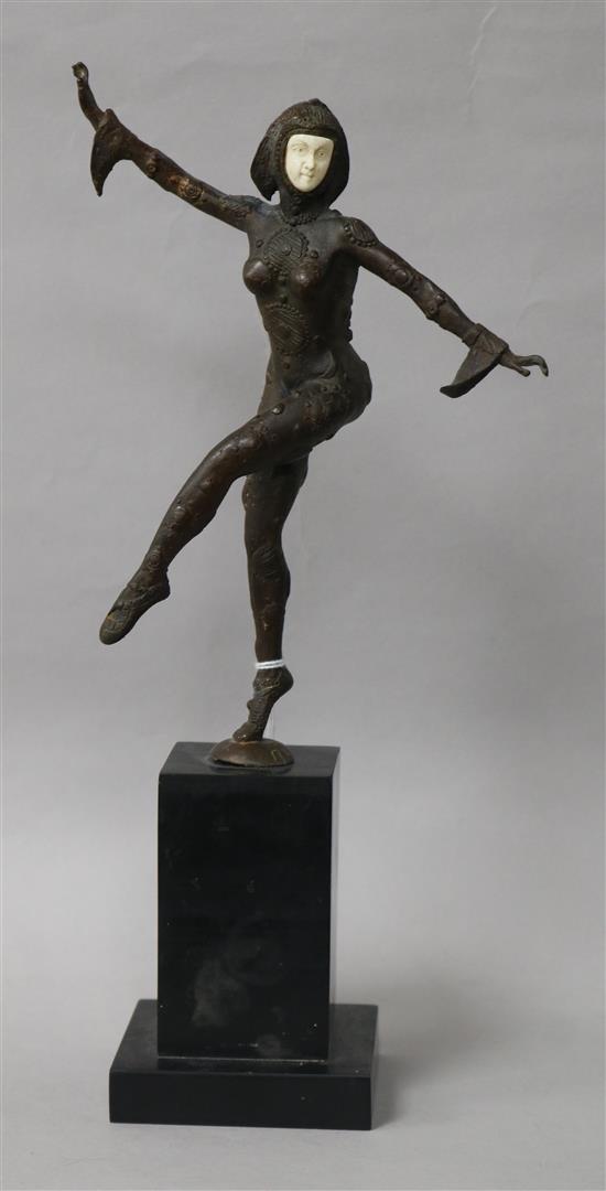 An Art Deco style bronze and bone figure height 28cm